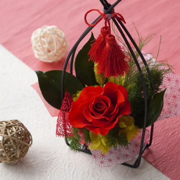 和風花かご 福 』 プリザーブドフラワー｜横浜花まりか フラワーギフト店