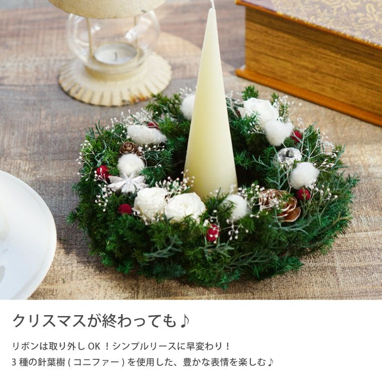コニファー＆ローズのクリスマスリース 18cm』 プリザーブドフラワー 
