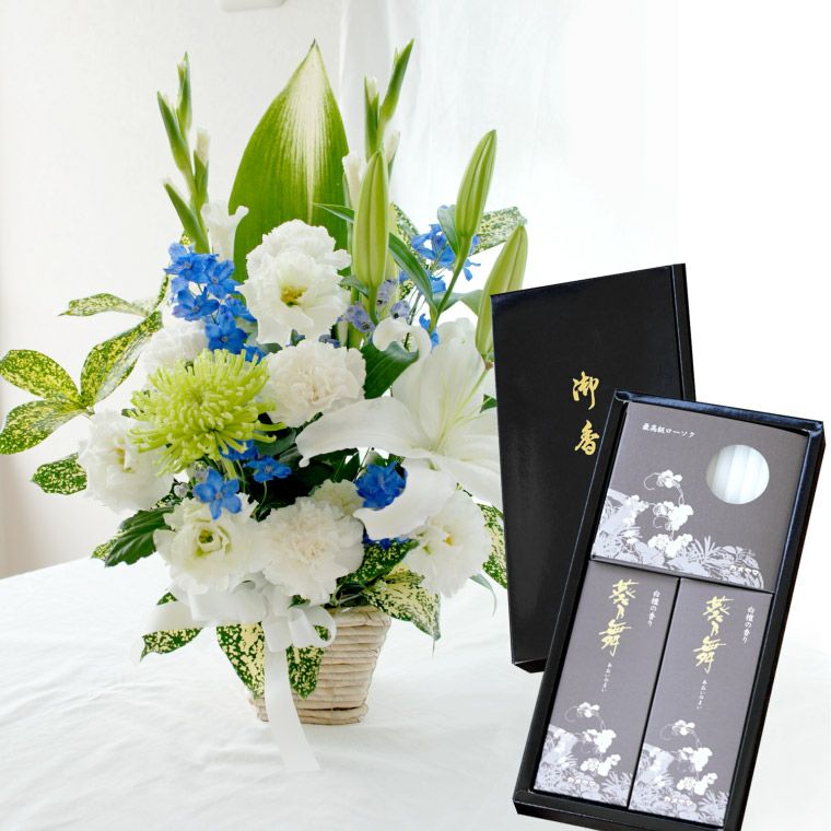 お供え花とお線香＆ろうそく ギフトセット・AB  生花