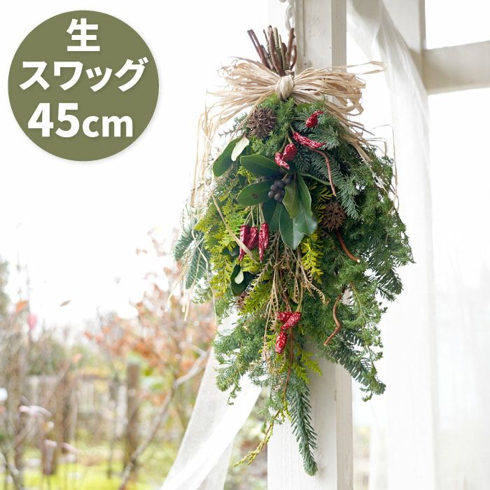 クリスマス 2024 『チリペッパーのナチュラルクリスマススワッグ・生 45cm』｜横浜花まりか フラワーギフト店