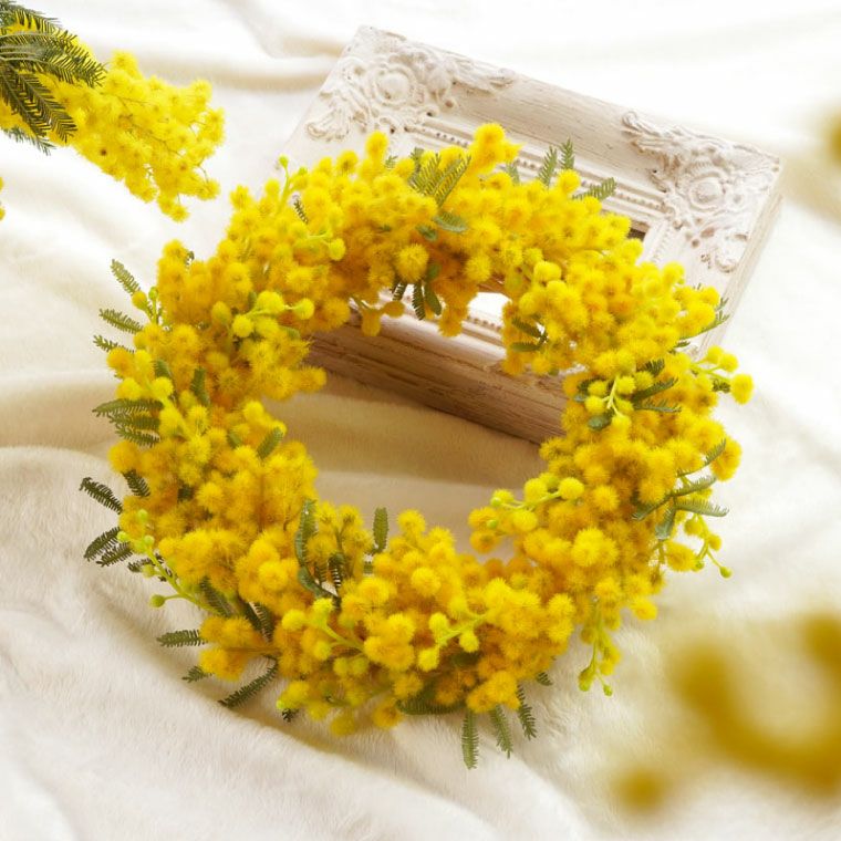 ふわふわミモザリース・25cm アーティフィシャルフラワー