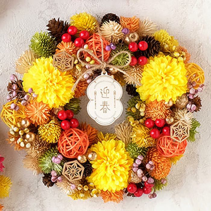 おみくじ付！華やぎ迎春リース ドライフラワー