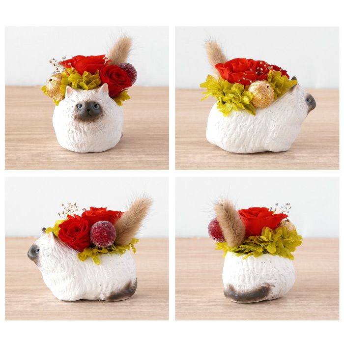 『のんびり花にゃんこ』 プリザーブドフラワー