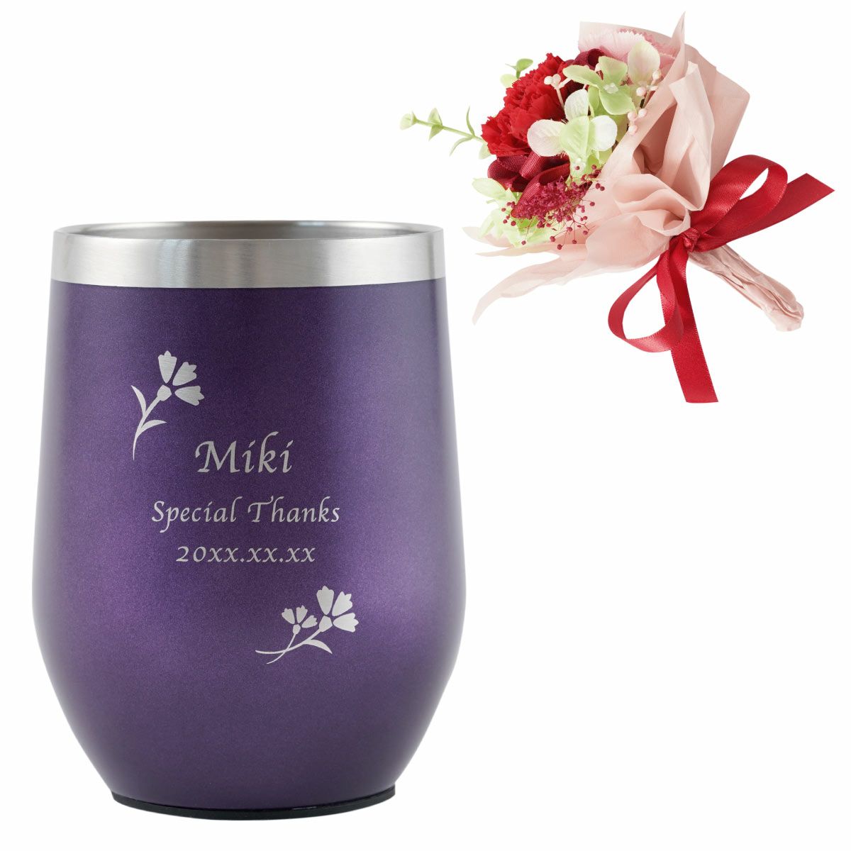 名入れ 八福＆カーネーションプリザブーケセット 雑貨 プリザーブドフラワー