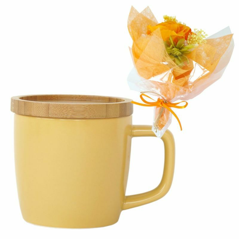 名入れOK！蓋付きマグカップ＆プリザブーケセット 雑貨 プリザーブドフラワー