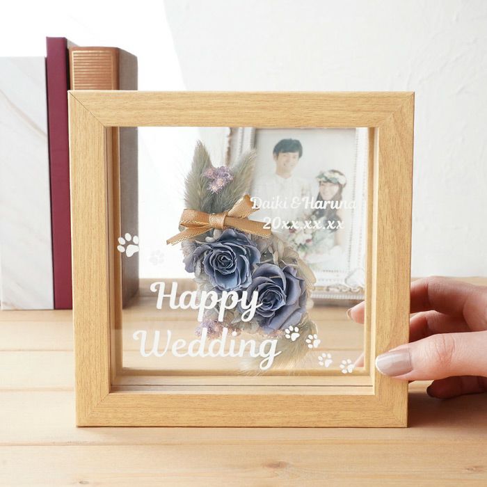 名入れ フレーム入り猫フラワー プリザーブドフラワー