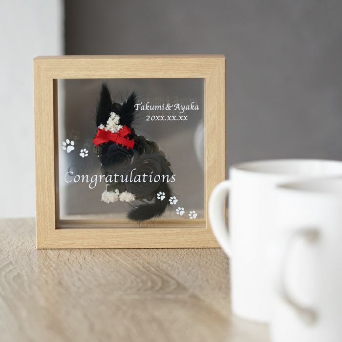 名入れ フレーム入り猫フラワー プリザーブドフラワー