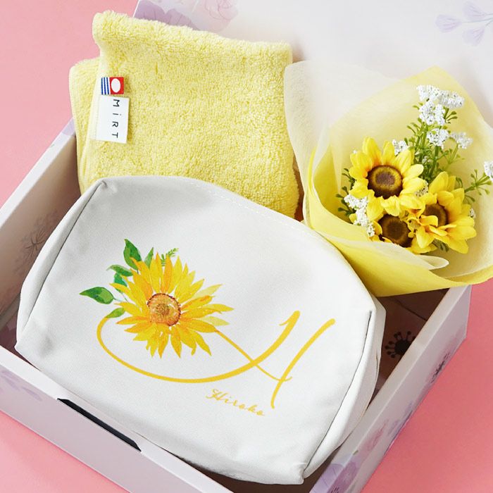 名入れOK！イニシャルポーチ花づくしギフトセット 雑貨 アーティフィシャルフラワー