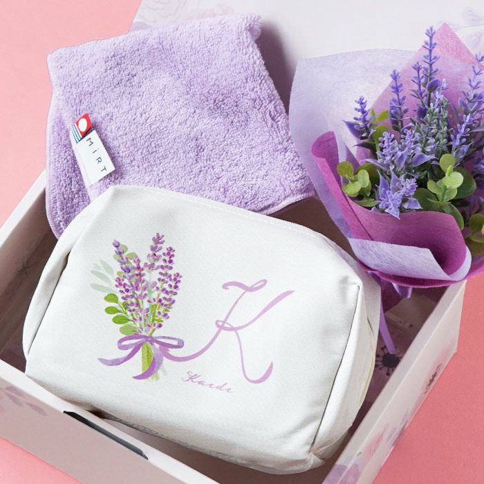 名入れOK！イニシャルポーチ花づくしギフトセット 雑貨 アーティフィシャルフラワー