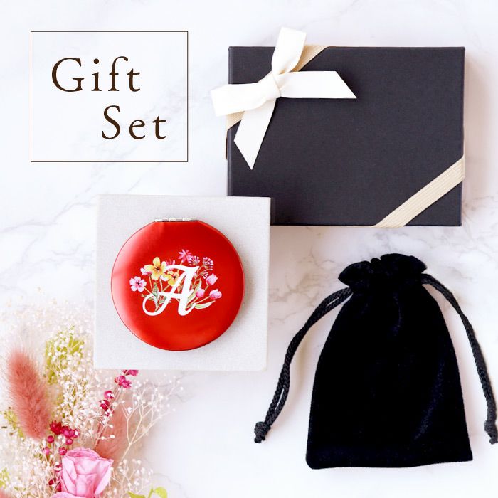 名入れOK！花やかイニシャルミラー 雑貨